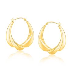 Buy LOVCIA Luxury Classic 14k Yellow Gold Scallop-Pattern Oval Hoop Earrings Buy Gold Jewelry, Oval Hoop Earrings, Monica Geller, Snap Lock, Gold Jewelry Earrings, Gold Bullion, Yellow Gold Jewelry, Oval Earring, Crown Jewels