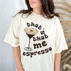 This Espresso Martini themed t-shirt is perfect for fans of Sabrina Carpenter and coffee lovers alike. Featuring a fun design and comfortable fit, this shirt is ideal for casual wear or as a statement piece. It's a great gift for music enthusiasts, coffee connoisseurs, and those who appreciate unique graphic tees. If you have any customization requests, including using this graphic with different words, please send us a message and we will do our best to make it happen!  About the trendy Comfort Sabrina Carpenter Shirt, Carpenter Shirt, Carpenters Shirts, Espresso Martini, Fun Design, Coffee Lovers, Sabrina Carpenter, Tshirt Colors, Martini