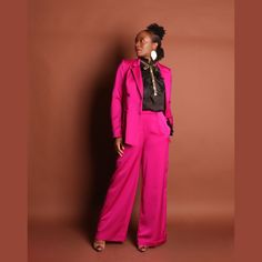 Introducing our "Sakura" Hot Pink Women's Pants Suit with Belt—a vibrant and stylish ensemble that stands out in the crowd. This suit features a captivating hot pink hue that exudes confidence and energy. The addition of a matching belt adds a trendy touch, allowing you to cinch the waist for a flattering fit. Step into the world of fashion with this eye-catching pants suit, perfect for making a bold and fashionable statement at any occasion. Embrace the beauty of hot pink and elevate your wardr Hot Pink Outfit Black Women, Pink Outfit Black Women, Pink Pants Suit, Suit With Belt, Hot Pink Outfit, Color Magenta, Pantsuits For Women, Satin Pants, Pants Suit