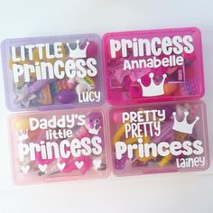 three little princess lunch boxes filled with toys