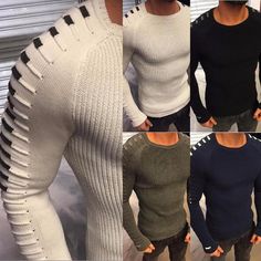 Custer - O-Neck Knitted Slim Fit Pullover Slim Fit Suit Men, Knitting Sweater, Mens Fashion Edgy, Mens Winter, Casual Sweater, Winter Sweater, Men's Clothes, Mens Casual Outfits