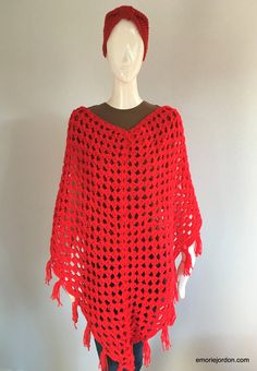 Bold red crochet shawl with netting effect. Great condition. No stains or rips. Nice tassels along the bottom for the retro chic look. Red Shawl, Red Crochet, Chic Look, Crochet Shawl, Retro Chic, Lady In Red, Vintage House, Crochet Top, Shawl