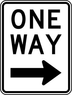 a one way sign with an arrow pointing to the right and text that reads, one way