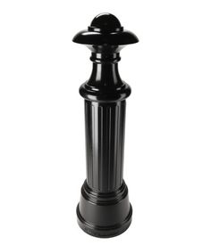 a black vase with a white background