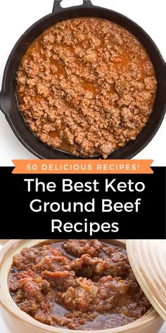 the best keto ground beef recipe in a cast iron skillet with text overlay