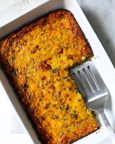 a casserole dish with a fork in it