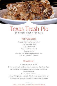 the texas trash pie recipe is displayed on a plate