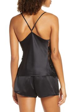 Fitted Satin Sleepwear With Spaghetti Straps, Sleeveless Satin Chemise For Night Out, Fitted Satin Finish V-neck Sleepwear, Fitted Satin Camisole Sleepwear, Fitted Satin Chemise For Party, Fitted Satin V-neck Chemise, Fitted Satin Sleepwear With Satin Finish, Fitted Satin Chemise For Night, Coquette Satin Sleepwear For Night Out