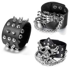 $9.99 - Punk Spike Studded Rivet Biker Wide Strap Leather Bracelet Cuff Wristband Bangle #ebay #Fashion Black Metal Bangles, Black Leather Jewelry, Rivet Jewelry, Black Metal Jewelry, Punk Rock Jewelry, Black Bangle, Metal Spikes, Punk Accessories, Biker Jewelry