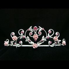 Venus Jewelry, Pink Roses Wedding, Flower Tiara, Silver Tiara, Bridal Gloves, Crystal Tiaras, Rhinestone Bridal