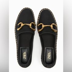 Size 6.5 | Black Ref: 2509/110 -Brand New W/O Tag - Never Worn No Scuffs No Marks Elegant Black Slip-on Espadrilles, Chic Summer Espadrilles For Workwear, Chic Summer Espadrilles For Work, Chic Espadrilles For Work, Elegant Black Espadrilles For Beach, Zara Shoes, Zara Black, Shoes Women, Flat Shoes Women