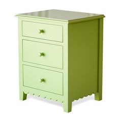 a small green dresser with three drawers