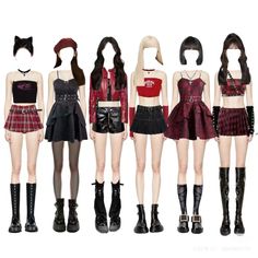 Kpop Outfits 6 Members, Illit Outfits, Bossy Girl, Kpop Clothes, Red And Black Outfits, Kpop Fits, Outfit Kpop, Red Outfits, Kpop Concert Outfit