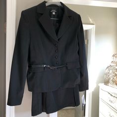 Giorgio Sant’angelo 2 Pc Suit. Skirt And Jacket With Shiny Black Belt. Never Worn Still Has Tags On It. Smoke Free Home Fitted Black Skirt Suit For Business, Formal Black Fitted Skirt Suit, Black Fitted Skirt Suit For Formal Occasions, Elegant Winter Career Skirt Suit, Skirt And Jacket, Skirt Sets, Black Belt, Skirt Set, Checks