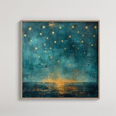 an abstract painting with stars in the sky