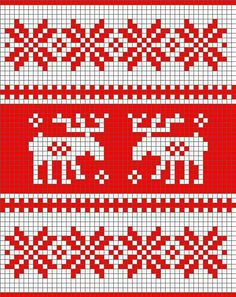 a red and white knitted pattern with an image of a man on a horse