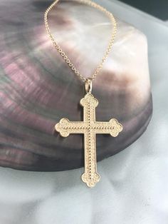 ✪ ATTENTION!! ✪ Please check the dimensions to be sure about the size! Dimensions:Necklace length: 45 Centimeters cross height: 4.1 Centimeters (include the loop) / 3.5 cm (without the loop)cross width: 2.6 Centimeters✪✪✪ Express Shipping with DHL courier in your address ✪✪✪(about 1-2 business days in Europe & about 4-5 business days worldwide)----------------------------------------------------------------------------------------------------Please leave us your telephone number for delivery Spiritual 14k Gold Cross Necklace, Byzantine Yellow Gold Cross Necklaces, Byzantine Yellow Gold Cross Necklace, Engraved Yellow Gold Cross Pendant Necklace, Engraved Yellow Gold Cross Necklace, 14k Gold Crucifix Cross Necklace, 14k Gold Crucifix Necklace Spiritual Style, 14k Gold Crucifix Necklace For Spiritual Wear, Hallmarked Yellow Gold Cross Necklace