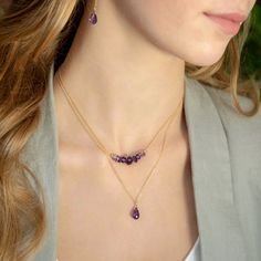 "Amethyst Threader earrings made with natural purple Amethyst gemstones. Wonderful February Birthday gift, a gift for the wife for the 6th and 17th wedding anniversary. Gift for mom, bride or just yourself. Threader earrings can be worn weaved through a second ear piercing hole for a unique and chic style. Matching necklace: https://etsy.me/3bNJdws MATERIALS: * natural amethyst * dangling from: thread-through or U-shape threaders * 14k Gold Filled / 14k Rose Gold Filled / Sterling Silver / 14k S Purple Amethyst Briolette Jewelry, Purple Briolette Amethyst Jewelry, Lavender Amethyst Briolette Jewelry, Purple Briolette Jewelry With Gemstone Accents, Purple Briolette Gemstone Accented Jewelry, Purple Briolette Natural Stone Jewelry, Purple Birthstone Drop Jewelry, 17th Wedding Anniversary, Second Ear Piercing