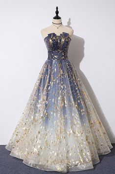 ​Blue Tulle A-line Floral Print Strapless Prom Dresses, Long Formal Dresses, MP698 | prom dresses long | evening gown | party dresses | www.musebridals.com Strapless Evening Dress, Dress Graduation, Blue Tulle, Cute Prom Dresses, Fantasy Gowns, A Line Prom Dresses, Long A, Dresses Dresses, Dresses Floral