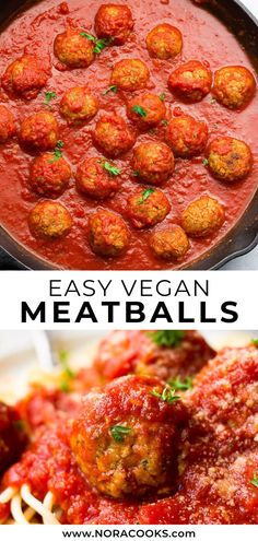 meatballs and pasta are the main ingredients in this easy vegan meatball recipe