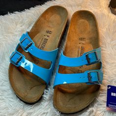 Birkenstock Men’s Ibiza Sandals Color: Lack Scuba Blue Size: 10-10.5 Narrow Us, 43 Eu Leather Sandals With Cork-bed Midsoles For Outdoor Activities, Summer Sandals With Cork-bed Midsoles For Outdoor, Blue Round Toe Sandals For Outdoor Activities, Waterproof Round Toe Sandals For Water Sports, Blue Leather Footbed Slip-on Slides, Sandals With Cork-bed Midsoles For Outdoor Activities, Blue Leather Slides For Vacation, Blue Flat Slides With Buckle Closure, Cushioned Round Toe Sandals For Water Sports