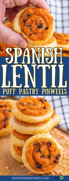 this is an image of spanish lentil puff pastry pinwheels