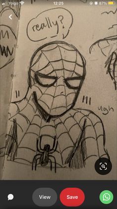 a drawing of a spider man with words written on it