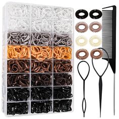 PRICES MAY VARY. Valuable Package: You will get 2400pcs colored elastic hair ties, 6 different colors, 8 pcs black series spiral hair ties, a comb, two hair styling tools, and a storage box, rich accessories to help you create your favorite hairstyle, beautiful colors will be loved by everyone. Box Storage: The elastic rubber bands set contains a storage box, which can clearly sort the bands of various colors to prevent clutter, and can easily take out the style you want when you need it, and th Rich Accessories, Hair Accessories For Girls, Elastic Hair Ties, Favorite Hairstyles, Elastic Hair Bands, Box Storage, Black Series, Hair Bands, Rubber Bands