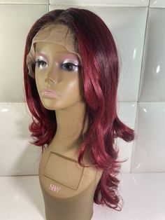 * Lace Front Wig * CHERRY RED & BURGUNDY (Dark Roots) * Length: 26 inches * 5 Inch Deep Part / Swiss Lace * Long Layered Loose Waves * 100% Synthetic Fiber * Natural Baby Hairs * Glamorous Look Red Haired Beauty, Natural Wavy Hair, Baby Hairs, Beautiful Wigs, Dark Roots, Sleek Hairstyles, Loose Curls, Red Burgundy, Light Blonde