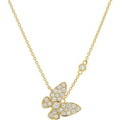 18K Yellow Gold Butterfly Pendant Necklace with 0.65 Carat Total Diamond Weight Diamond Butterfly Necklace, Diamond Butterfly, Jewelry Appraisal, Butterfly Pendant Necklace, Delicate Beauty, Diamond Glitter, Diamond Education, Ring Pendant Necklace, Gold Butterfly