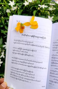 a person is holding an open book with flowers on the pages in front of them