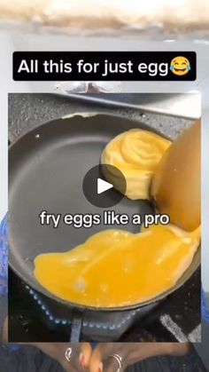 an egg being cooked in a frying pan with the words, all this for just egg