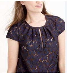 J. Crew Cap Sleeve Floral Lace Keyhole Navy Black Semi-sheer Blouse Size 8  | eBay Floral Lace Top, Blue Striped Blouse, Black Silk Blouse, Cotton Shirts Women, Floral Lace Blouse, Beige Blouse, Silk Sleeveless Top, Plaid Pullover, Floral Lace Tops