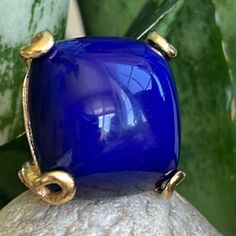 Vendome Rare Blue And Gold Statement Ring This Has In Adjustable Size Which Is Patented Specifically For Vendome Adjusting From A Size 3 To 5 3/4 Luxury Blue Rings For Evening, Classic Blue Domed Jewelry, Blue Gemstone Rings For Evening, Classic Blue Domed Ring, Blue Domed Gemstone Ring, Royal Blue Jewelry For Formal Occasions, Classic Blue Jewelry For Evening, Blue Adjustable Jewelry For Evening, Blue Domed Cabochon Jewelry