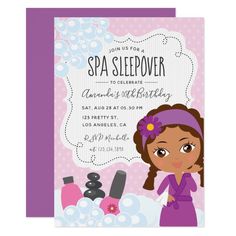 Sleepover Bday, Spa Sleepover, Spa Sleepover Party, Spa Birthday Party Invitations, Sleepover Birthday Party, Spa Birthday Party, Kids Spa Party, Sleepover Invitations