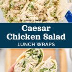 chicken salad lunch wraps are shown with the words caesar's chicken salad on it