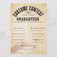 an old fashioned halloween contest ticket with the word costume contest written on it's front