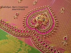 Advance Level Aari Work, Lakshmi Pendent Aari Blouse, Lakshmi Pendant Aari Work Blouse, Lakshmi Pendant, Best Blouse Designs, Aari Blouse, Birds Embroidery Designs, Kids Blouse Designs, Maggam Works