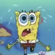 an animated spongebob character with his arms wide open in front of the camera