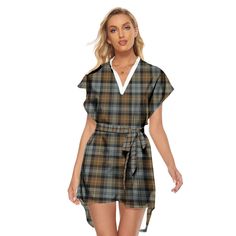 Gordon Weathered Tartan Plaid Stand-up Collar Casual Dress With Belt Dresses With Belts Casual, Tartan Clothing, Blue Tartan, Tartan Dress, Dress With Belt, Modern Dress, Tartan Plaid, Cropped Hoodie, Style Dress