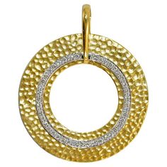 18k yellow gold and 14k white gold diamond circle pendant. The large yellow gold piece is stamped 18k, 750, and tests 74% gold with an XRF analyzer. The white gold test is between 54% to 56% gold. The diamonds are round brilliant cuts, .40 total carats, H to i color, Vs to Si clarity. The widest part of the pendant measures about 1 1/2 inches wide. Excellent condition. Diamond Circle Pendant, Vintage Pendant Necklace, Diamond Necklace Set, Circle Diamond, Gold Diamond Necklace, White Gold Necklaces, Heart Pendant Diamond, Gold Piece, Coin Jewelry