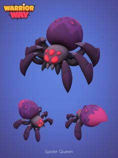 the spider queen character is shown in three different poses