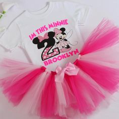 a minnie mouse shirt and pink tutu skirt