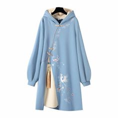 Great shopping ideas for Women Retro Sweatshirt Dress Kawaii Long Pullover Embroidered Tassel Hoodie Blue, Sweaters Dresses Sakura Dress, Harajuku Dress, Kawaii Hoodie, Harajuku Hoodie, Hoodie Sweatshirt Dress, Loose Hoodie, Retro Sweatshirts, Hooded Dress, Embroidery Sweatshirt