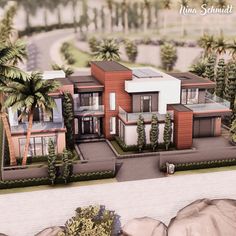 this is an artist's rendering of a house in the middle of palm trees