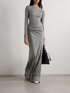 Silver Or Grey Dress, Jersey Knit Maxi Dress Pattern, Luxury Sheath Maxi Dress For Spring, Gray Evening Dresses, Luxury Sheath Maxi Dress Dressy, Luxury Sheath Maxi Dress For Work, Gray Maxi Dresses, Africa Trip, Victoria Beckham Outfits