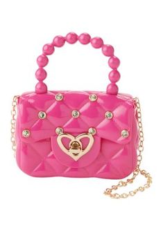 A stylish pick for your trendy girl, this chic bag from Riviera is finished with gold hardware, a quilted pattern, and a removable chain strap. | Riviera Girls Quilted Small Handbag, Pink Trendy Girl, Quilted Pattern, Small Handbag, Girls Quilts, Chic Bags, Small Handbags, Chain Strap, Gold Hardware, Purses And Handbags