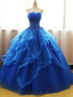 Blue Ball, Cute Prom Dresses, Beaded Prom Dress, Blue Bridal, Pretty Prom Dresses, فستان سهرة, Wedding Dresses Strapless, Beauty Dress, Ball Gowns Prom