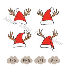 reindeer antlers wearing santa claus hats svg file for cricut and silhouette