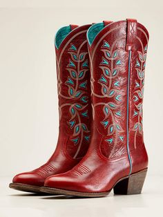 Short Cowgirl Boots, Maroon Boots, Spot Lights, Chic Flowers, Heel Design, Maroon 5, Leather Style, Calf Boots